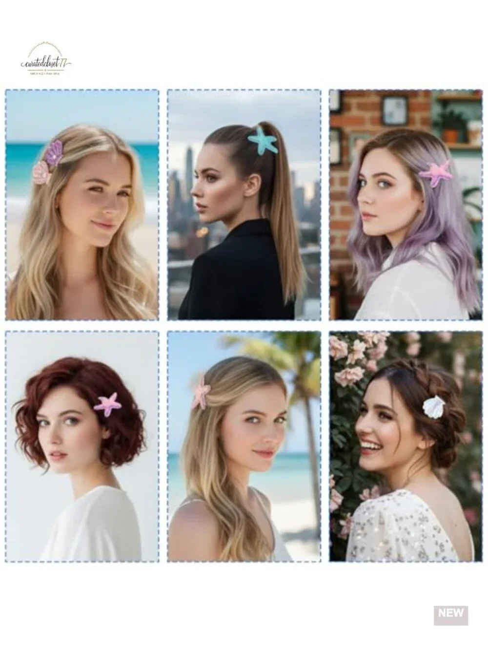 8pcs Glitter Seashell Hair Clip Set, Starfish Hair Accessories for Women Girls